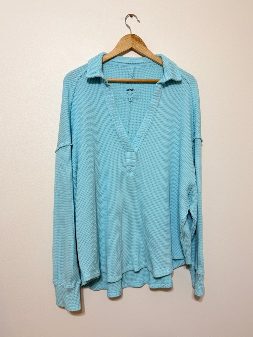 Aerie LumberJane Waffle Polo Sweatshirt Size XL Blue - Picture 2 of 6
